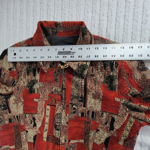 Vintage Jolibel Womens Tapestry Jacket Abstract Red & Black Pattern Size 14 - Picture 3 of 5